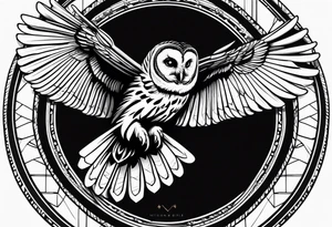 barred owl in flight face on tattoo idea