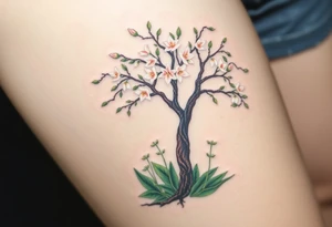 Flowering hawthorne tree with white lilly of the vally bell plants planted by  tree with other lilly plants t8q tattoo idea