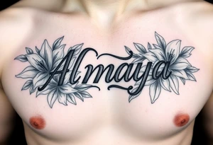 The name Almaya surrounded by Lilies. I want this on my ribs tattoo idea
