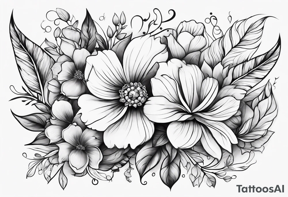 decorative horizontal piece with jewelry and flowers tattoo idea