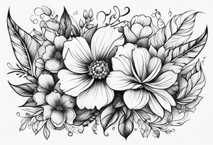 decorative horizontal piece with jewelry and flowers tattoo idea