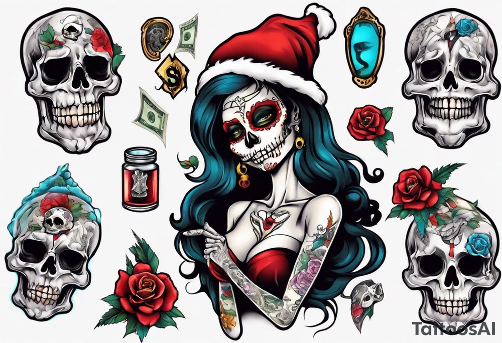 santa la muerta with money tattoo idea