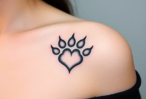 A black-and-gray shaded paw forming a heart, with sharp fur details and intense shading for a bold, mystical look tattoo idea
