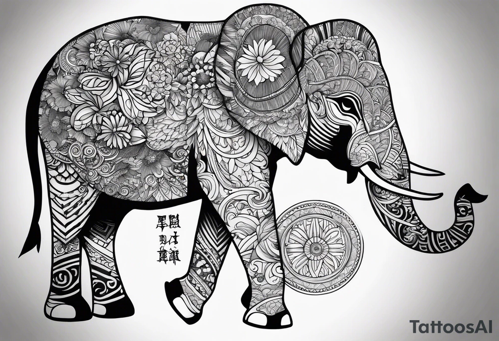 a elephant and a sun tattoo idea