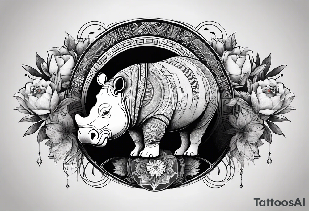 Very asymmetrical, +geometric pattern, with realistic full moon, with hippo,+tribal, +geometric, +inkart , +blackwork, +grey scale, + sketch
with wintersweet flower bud, +inkart touch, +for men, detailed , combined favourite , tattoo idea