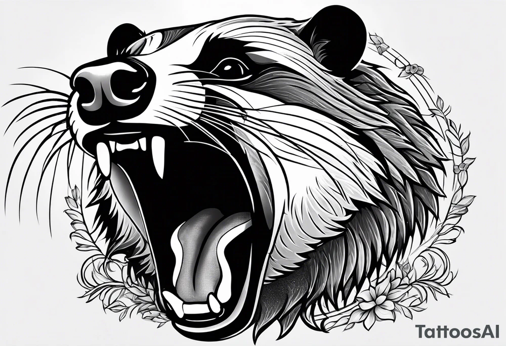 Neo traditional badger with mouth open tattoo idea