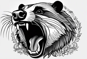 Neo traditional badger with mouth open tattoo idea