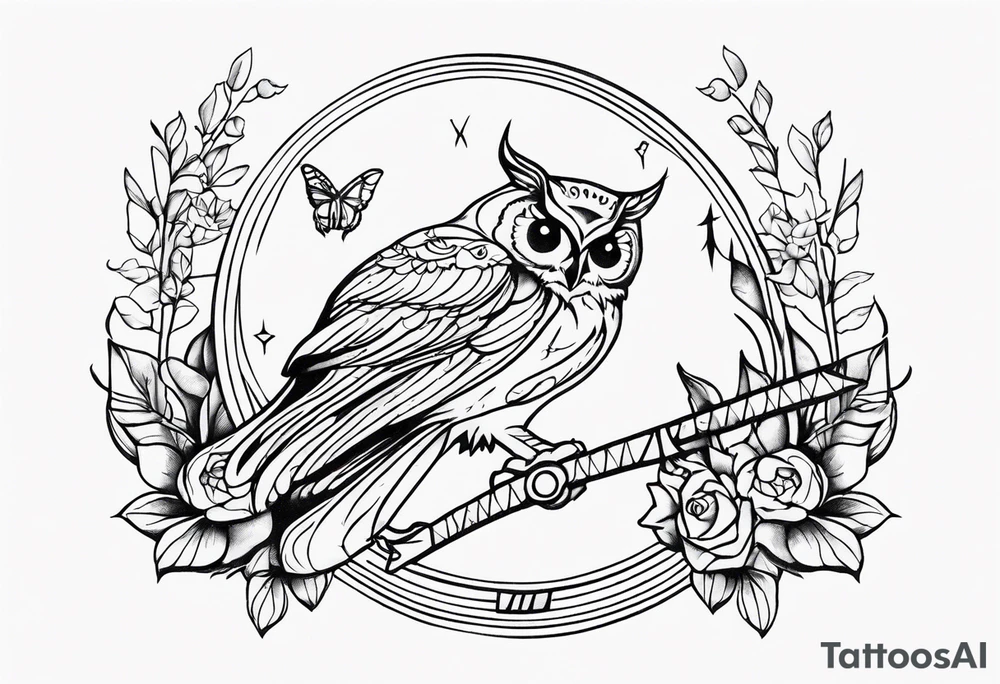 Sagittarius zodiac with butterfly and owl tattoo idea