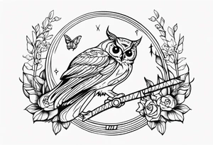 Sagittarius zodiac with butterfly and owl tattoo idea