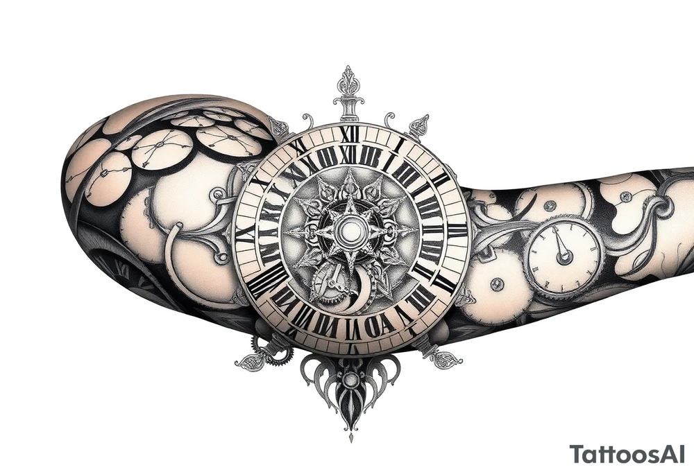 vintage roman numerals within ornate clockwork mechanism tattoo idea