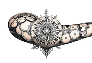 vintage roman numerals within ornate clockwork mechanism tattoo idea