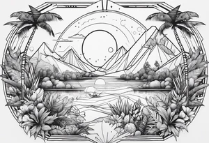 minimalistic line art design of space and jungle tattoo idea