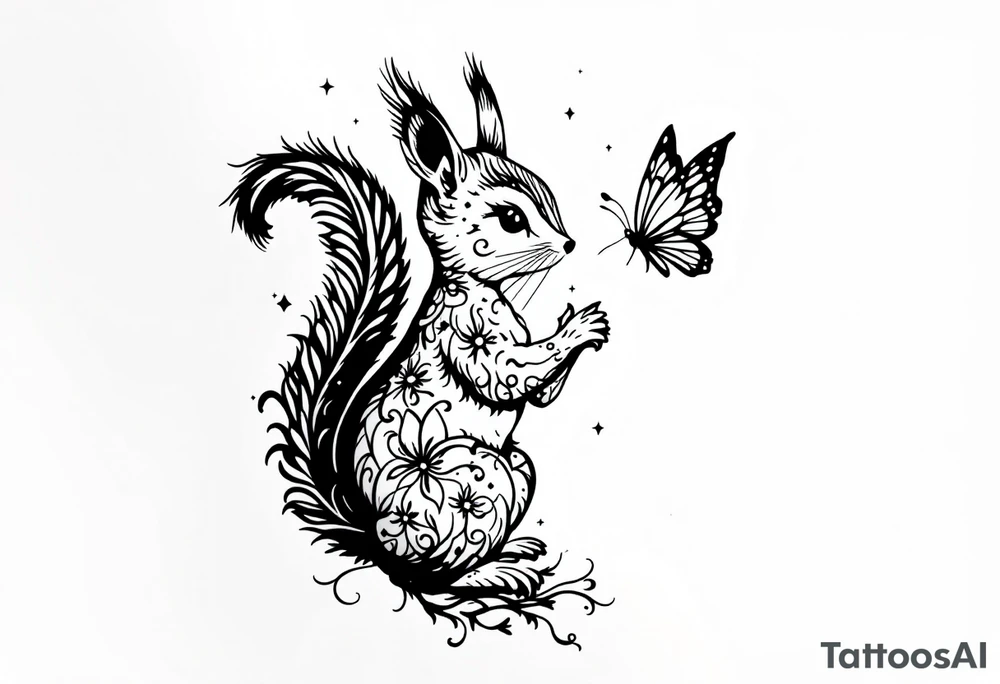 A squirrel holding a butterfly tattoo idea