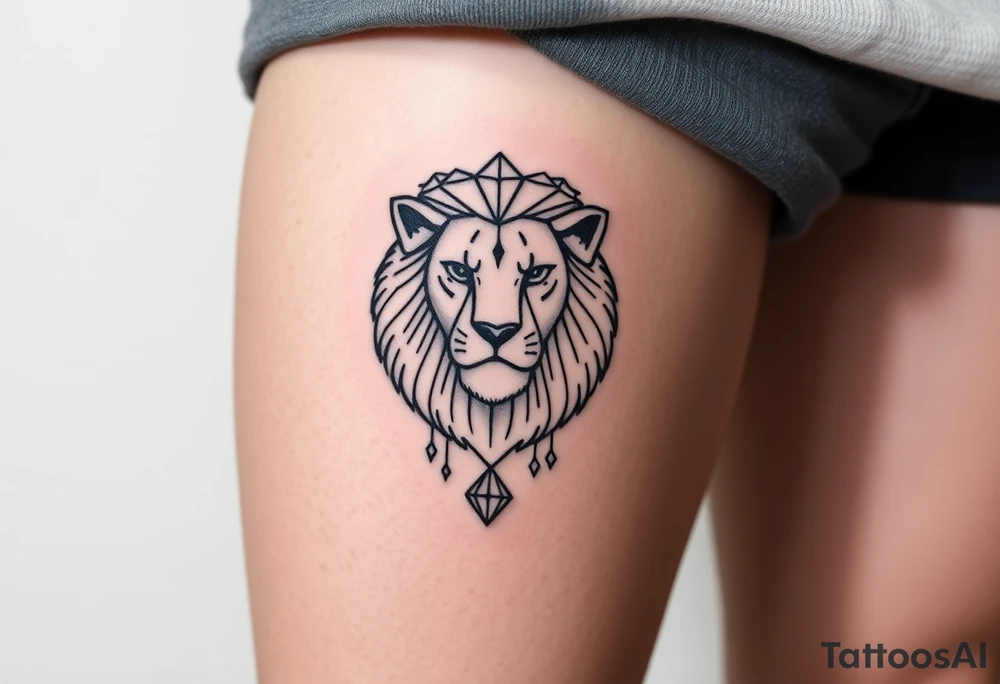 Lion with diamond geometric shapes and tattoo idea