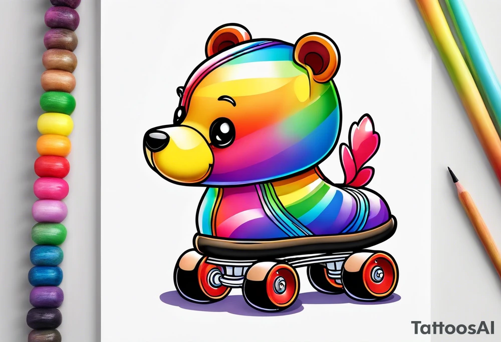 cute rainbow rollerskates on a teddy bear tattoo idea