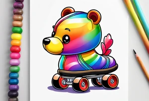 cute rainbow rollerskates on a teddy bear tattoo idea