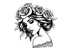 Bold vibrant gothic but also elegant and majestic wearing a rose crown also lace underneath tattoo idea