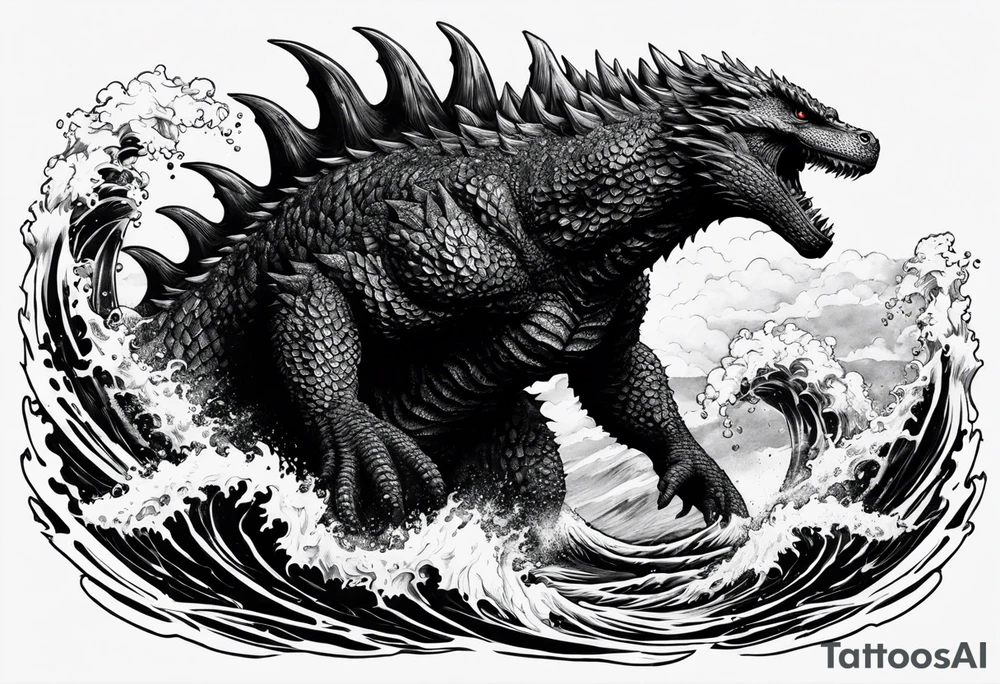 1995 Godzilla in the ocean tattoo idea