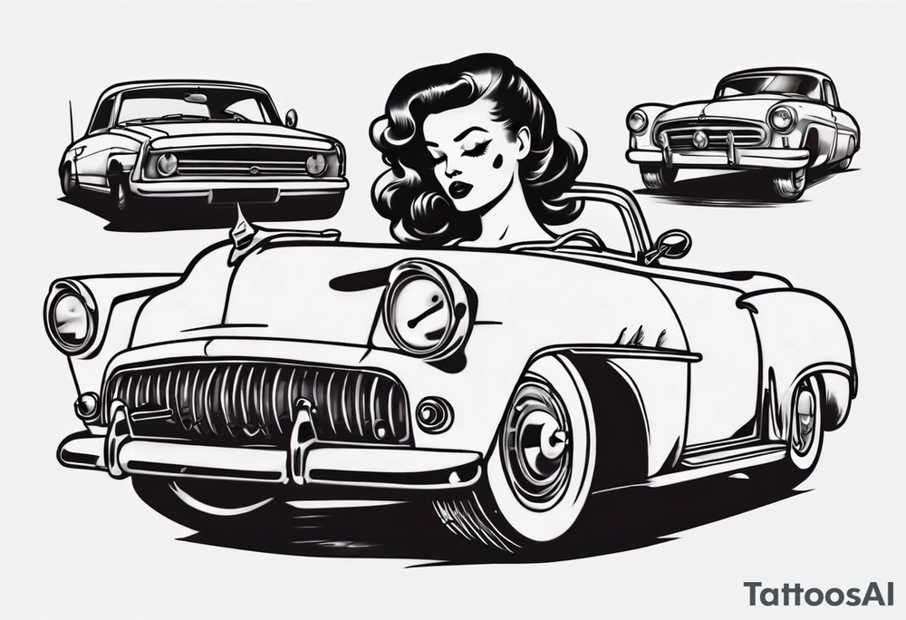 Pinup doll and vintage classic car tattoo idea