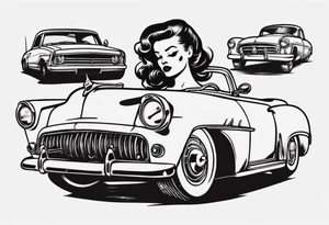 Pinup doll and vintage classic car tattoo idea