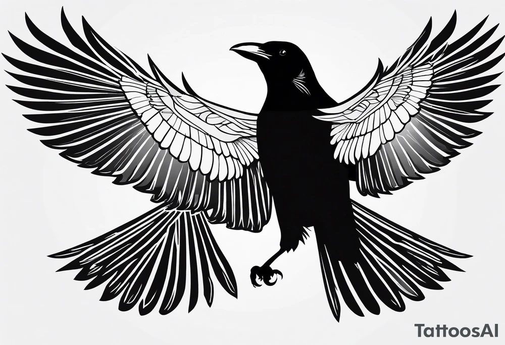 silhouette of a crow with half open wings tattoo idea