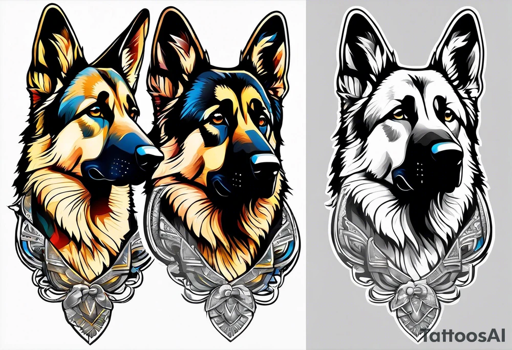 German shepherd outdoor theme arm sleeve tattoo idea