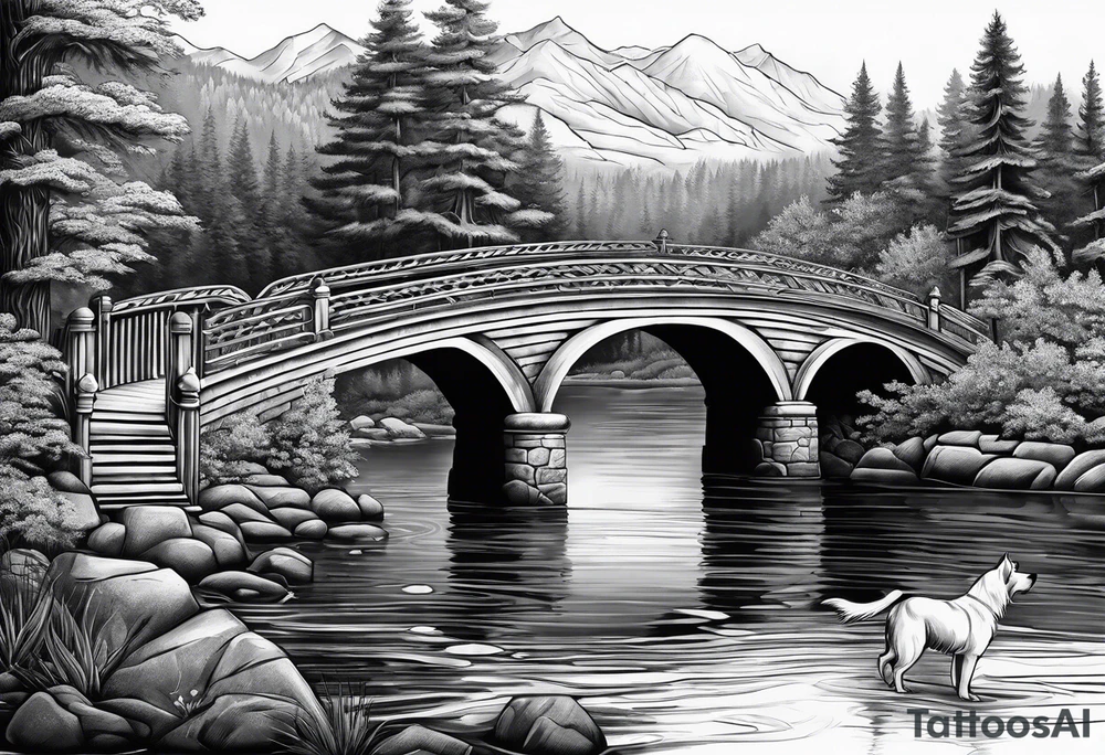 Dog and river bridge tattoo idea