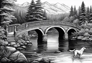 Dog and river bridge tattoo idea