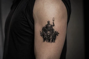 Hades with Cerberus in a dark, mythological style. tattoo idea