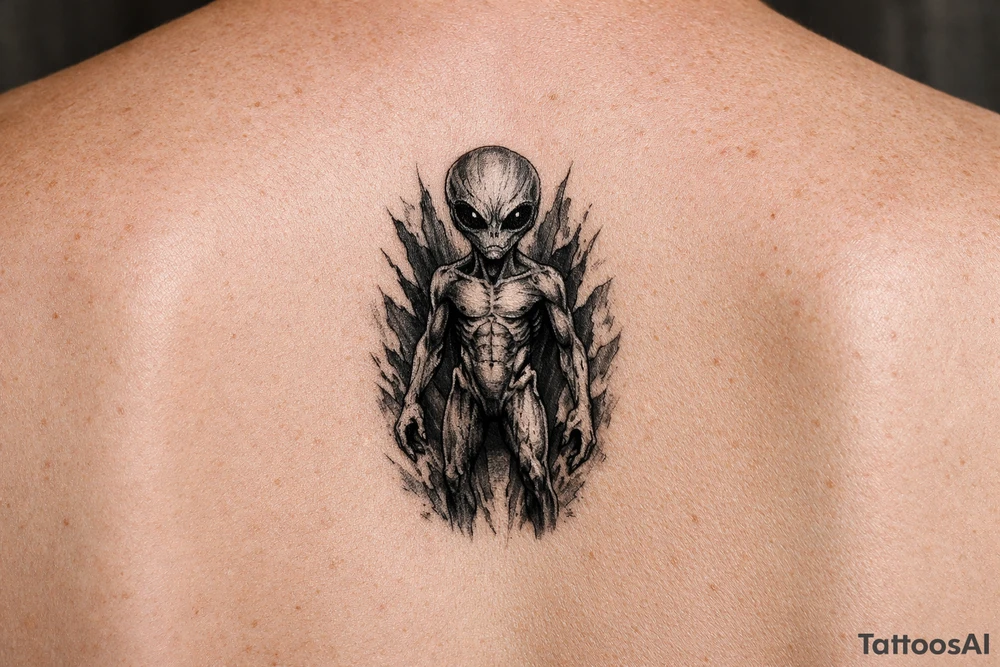 alien standing up tattoo idea
