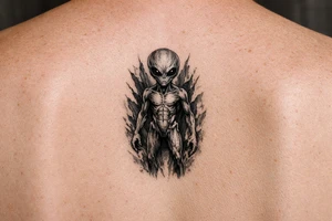 alien standing up tattoo idea