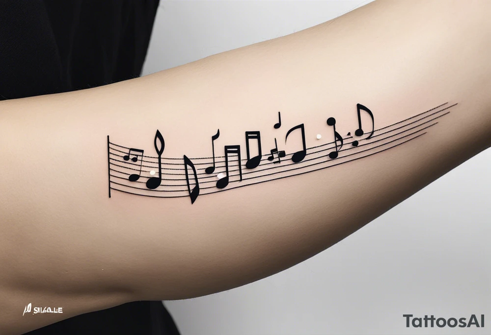 a simple line of icons down the back of the arm. there are four icons: 
1. a music note on a staff
2. a wave of water
3. a pocket
4. mushroom

each icon is half an inch big and they're all separated by small dots. there is a lot of blank space tattoo idea
