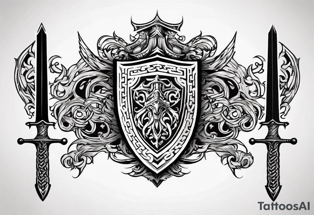 Valhalla sword fire chains shield family tattoo idea
