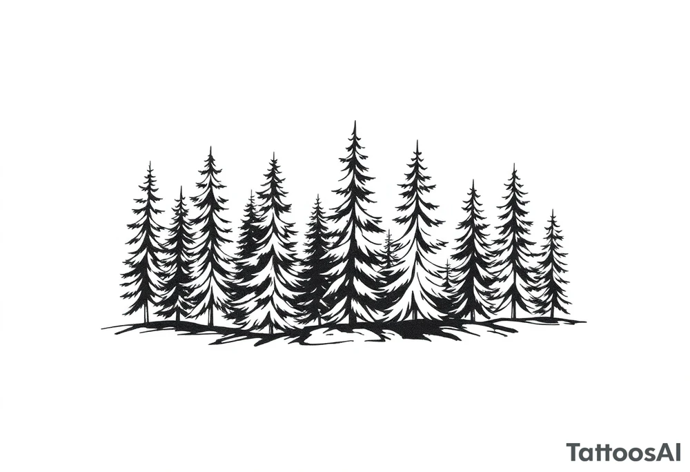 Coniferous forest trees in blackvand gray tattoo sleeve tattoo idea