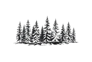 Coniferous forest trees in blackvand gray tattoo sleeve tattoo idea