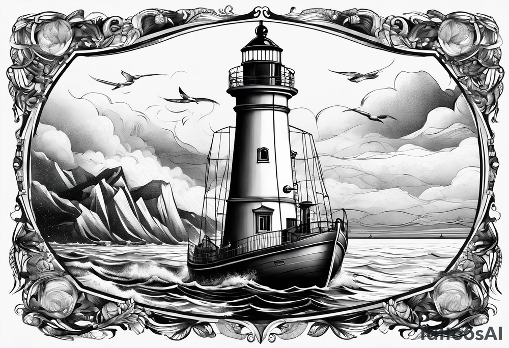 phare maritime dans un bateau entouré de voiles. tattoo idea