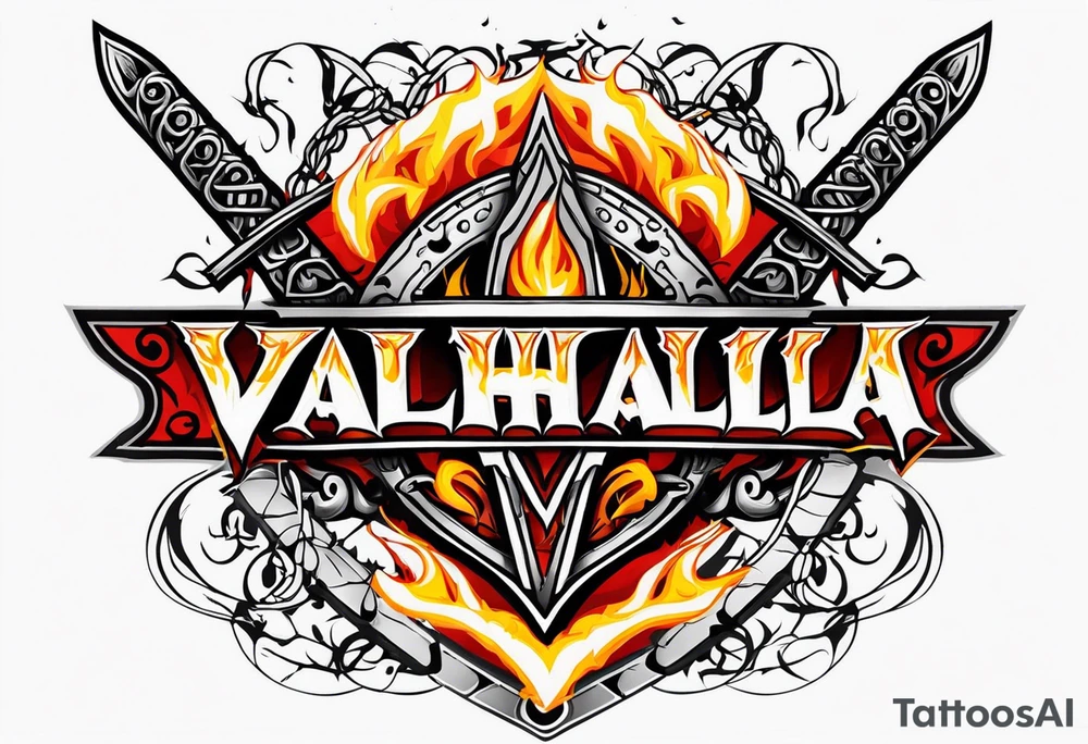 Valhalla on fire
flames sword shield barbed wire tattoo idea