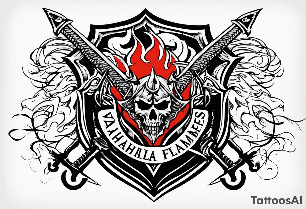 Valhalla flames sword shield barb wire tattoo idea