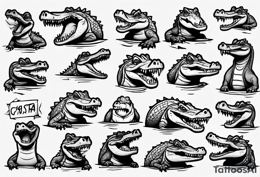 sad cartoon crocodile tattoo idea