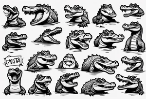 sad cartoon crocodile tattoo idea