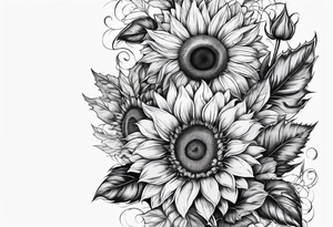 Arm sleeve Foral sunflower and roman numeral tattoo idea