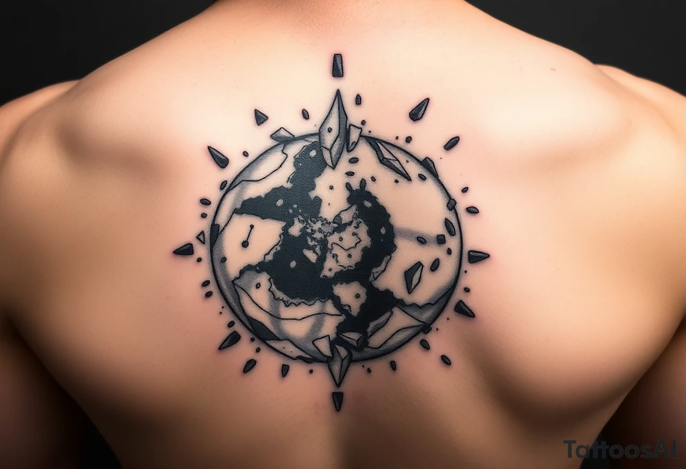 A shattered earth some pieces are crumbling off the Earth tattoo idea