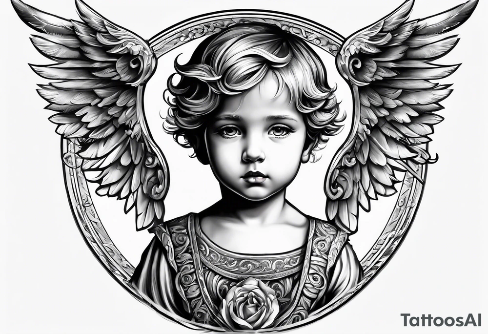 Littl angel kid, roman style tattoo idea