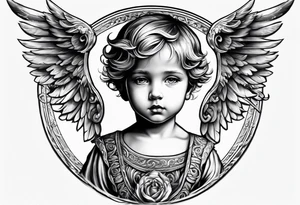 Littl angel kid, roman style tattoo idea