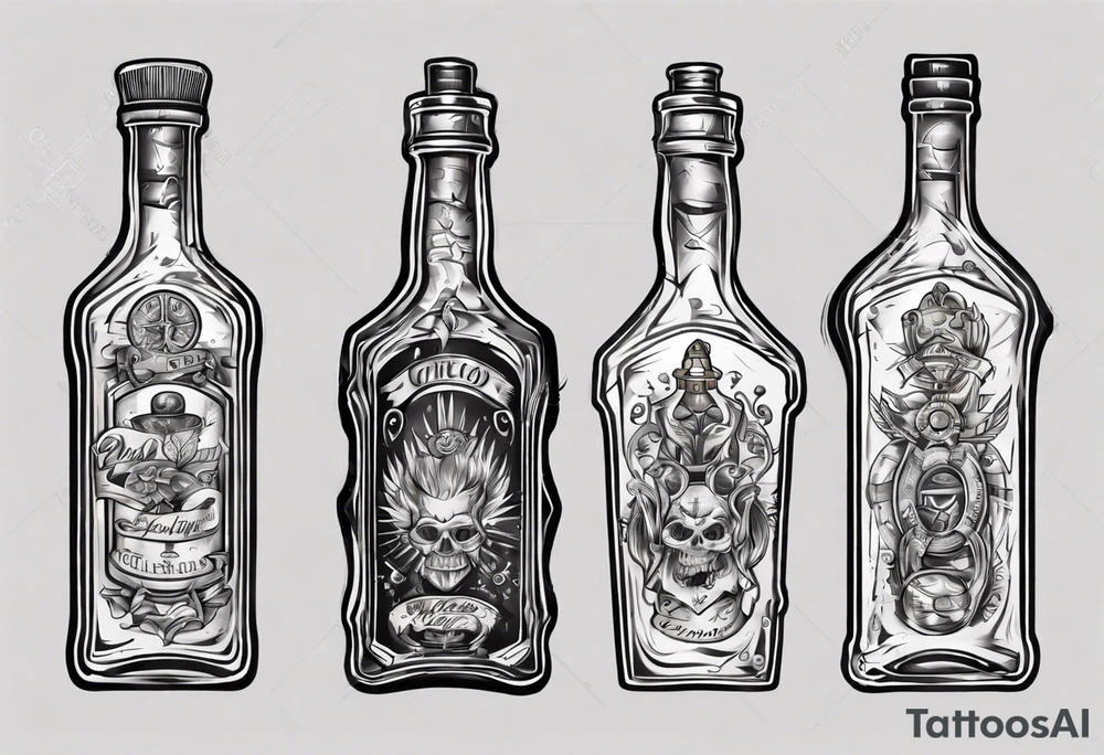 Old alcohol bottles tattoo idea