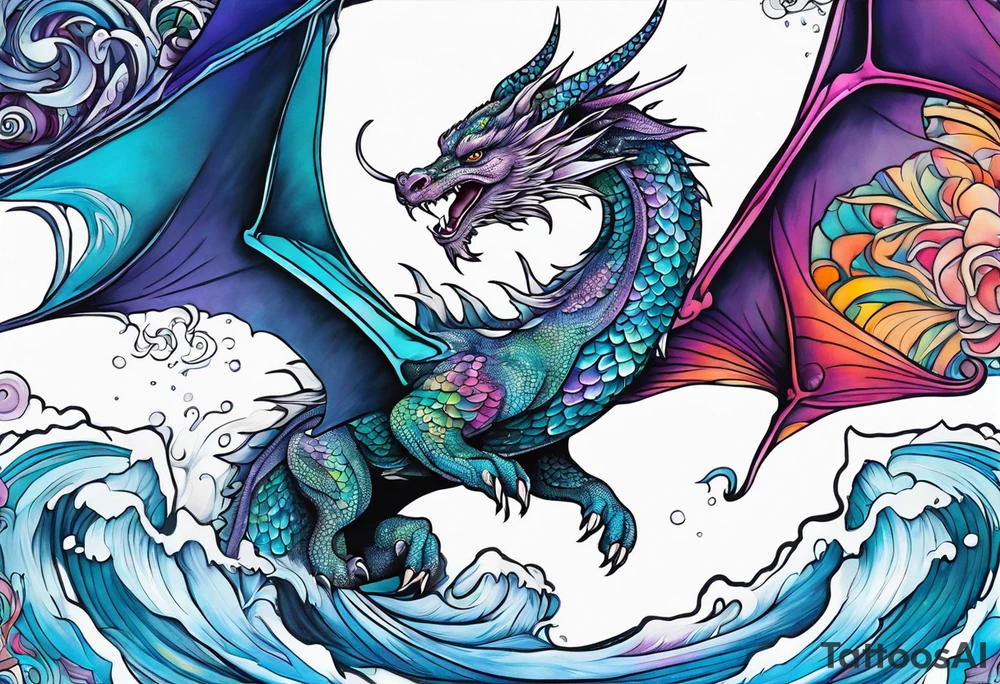Flying dragon, ice around tattoo idea