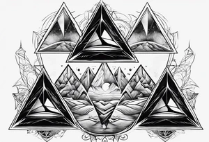 four small triangle portals to fantasy world connected by line, forearm tattoo tattoo idea