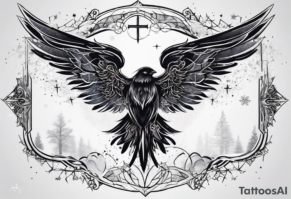 Constellation, wing , snow , cross tattoo idea