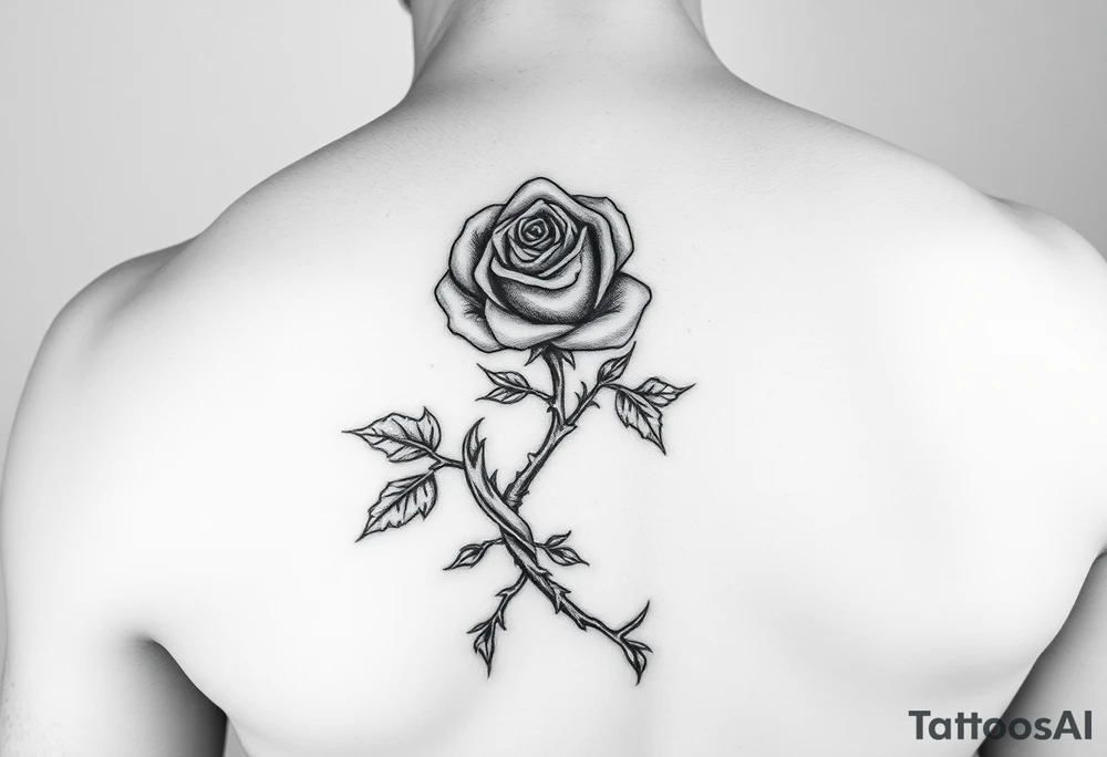 Upper arm tattoo of a rose thorn vine stabbed inside of the wrapped around forearm tattoo tattoo idea