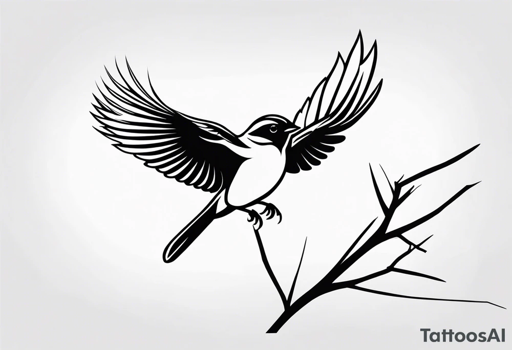 Sparrow taking off from breaking branch tattoo idea